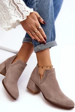 Damskie Boto Zamszowe Botki Z Wycięciami Na Obcasie Jasnobeżowe Dalros