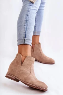 Damskie buty S.Barski Brązowe I Beżowe Botki|Botki Płaskie*Zamszowe Botki Z Wycięciami Na Płaskim Obcasie Beżowe Henriette