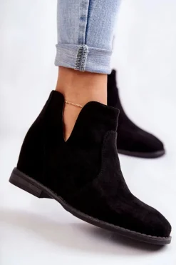 Sale Damskie buty S.Barski Zamszowe Botki Z Wycięciami Na Płaskim Obcasie Czarne Henriette