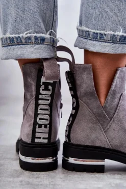 Damskie Boto Zamszowe Botki Z Wycięciami Szare Elvera