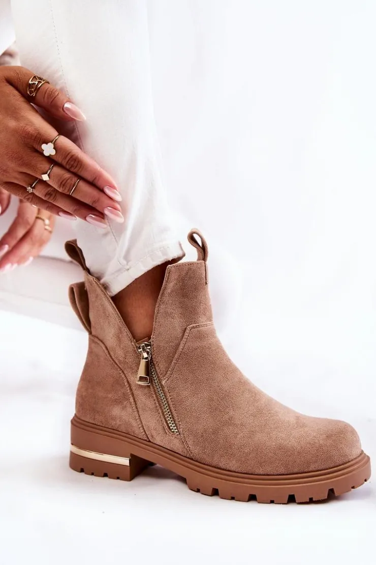 Boto Zamszowe Botki Z Wycięciami Beżowe Klarissa