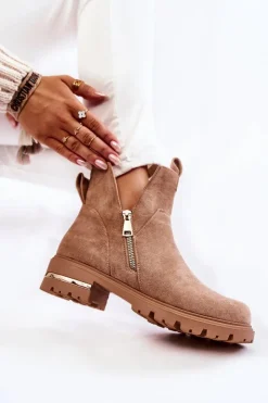 Boto Zamszowe Botki Z Wycięciami Beżowe Klarissa