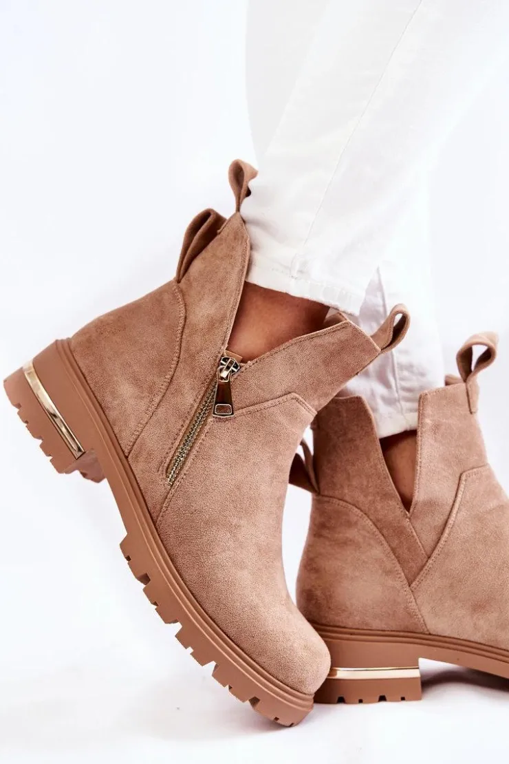 Boto Zamszowe Botki Z Wycięciami Beżowe Klarissa