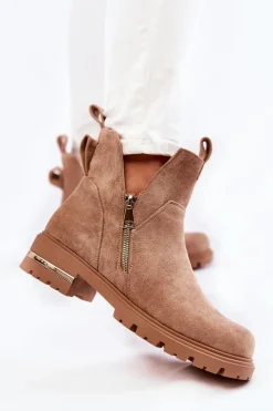 Boto Zamszowe Botki Z Wycięciami Beżowe Klarissa