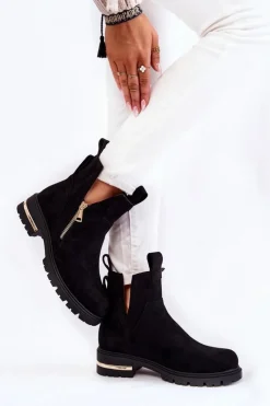 Discount Boto Zamszowe Botki Z Wycięciami Czarne Klarissa