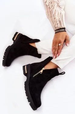 Discount Boto Zamszowe Botki Z Wycięciami Czarne Klarissa