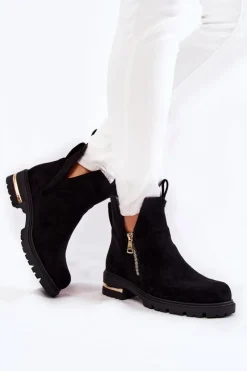 Discount Boto Zamszowe Botki Z Wycięciami Czarne Klarissa