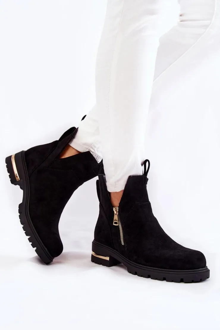 Discount Boto Zamszowe Botki Z Wycięciami Czarne Klarissa