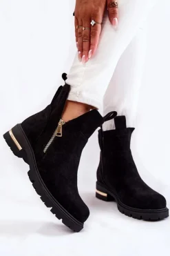 Discount Boto Zamszowe Botki Z Wycięciami Czarne Klarissa