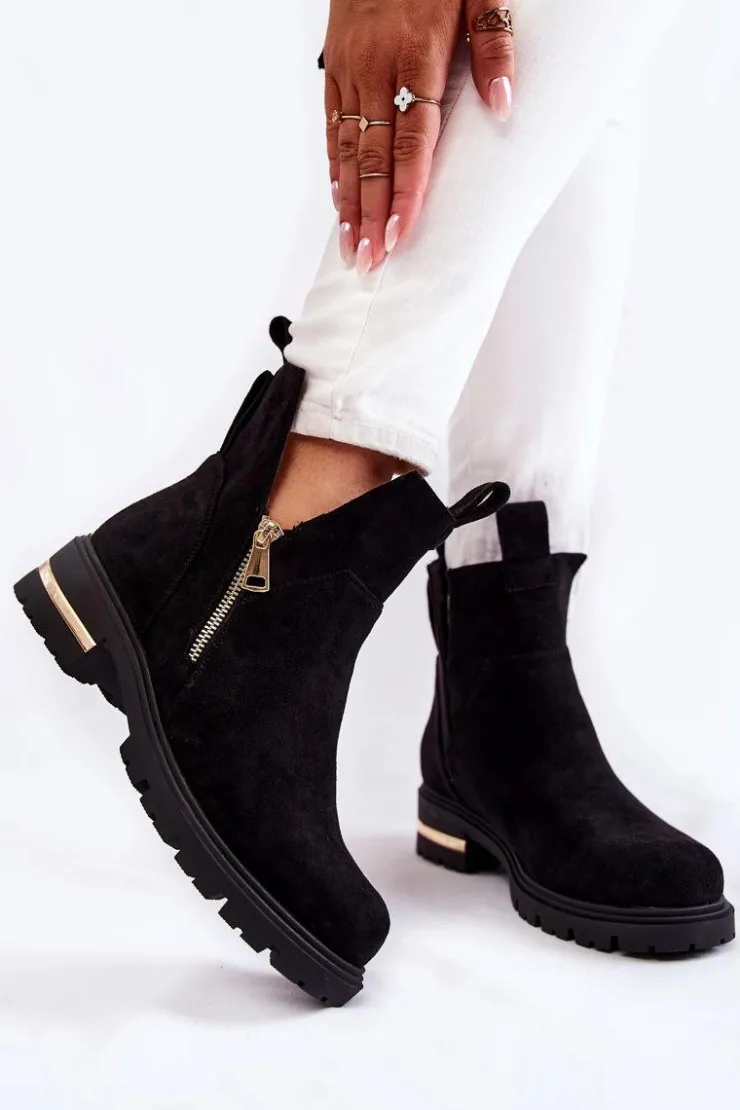 Discount Boto Zamszowe Botki Z Wycięciami Czarne Klarissa