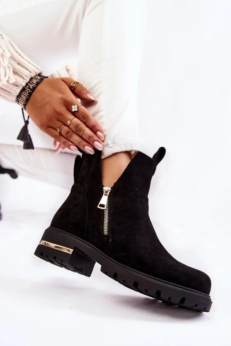 Discount Boto Zamszowe Botki Z Wycięciami Czarne Klarissa