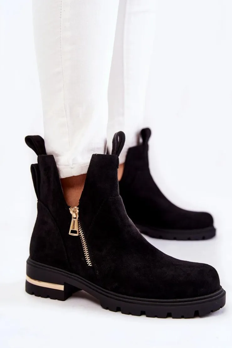 Discount Boto Zamszowe Botki Z Wycięciami Czarne Klarissa