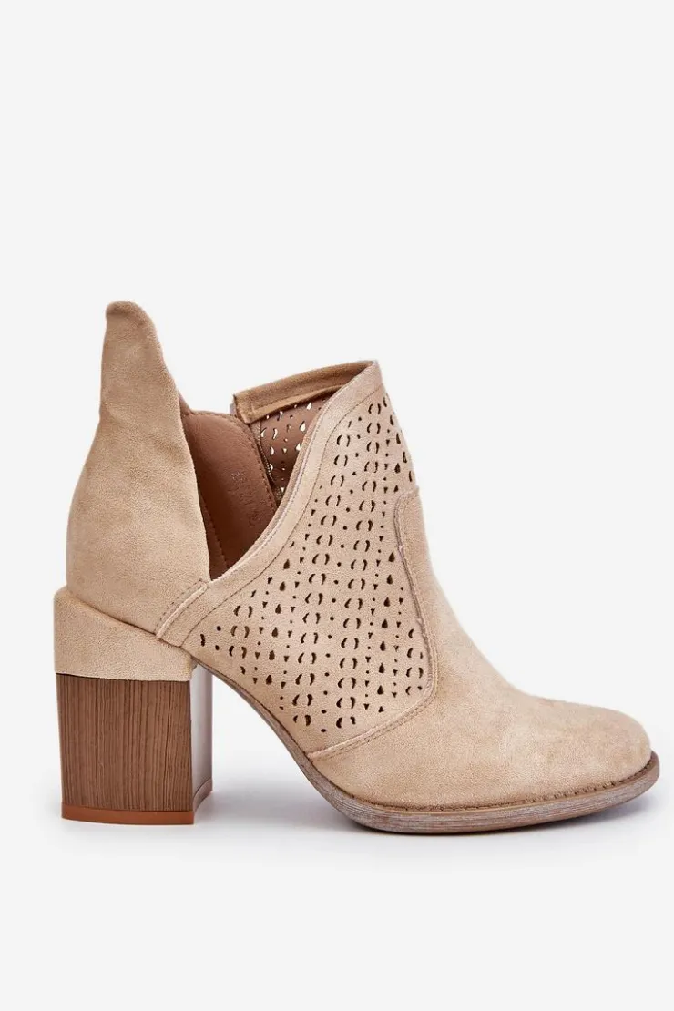 Boto Botki Wiosenne|Botki Na Słupku*Zamszowe Botki Z Wycięciem Jasnobeżowe Layne