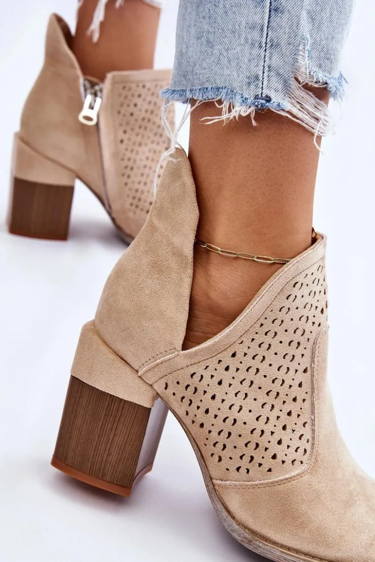 Boto Botki Wiosenne|Botki Na Słupku*Zamszowe Botki Z Wycięciem Jasnobeżowe Layne