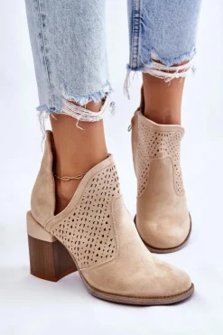 Boto Botki Wiosenne|Botki Na Słupku*Zamszowe Botki Z Wycięciem Jasnobeżowe Layne