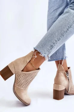 Boto Botki Wiosenne|Botki Na Słupku*Zamszowe Botki Z Wycięciem Jasnobeżowe Layne