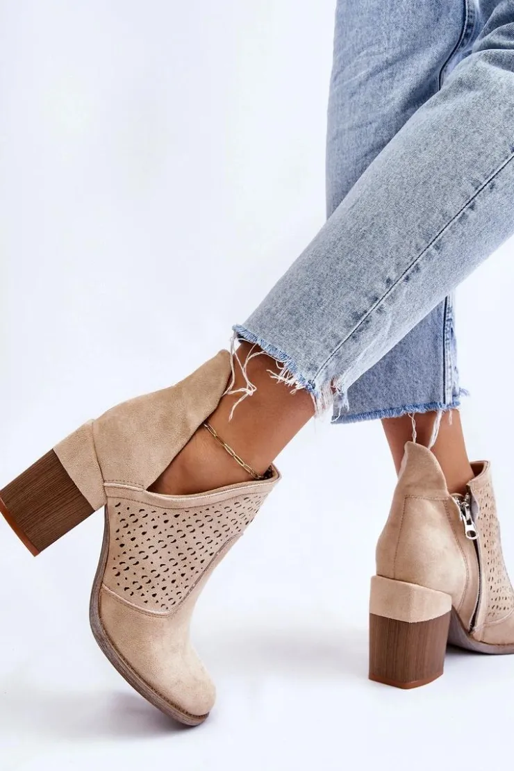 Boto Botki Wiosenne|Botki Na Słupku*Zamszowe Botki Z Wycięciem Jasnobeżowe Layne