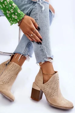 Boto Botki Wiosenne|Botki Na Słupku*Zamszowe Botki Z Wycięciem Jasnobeżowe Layne