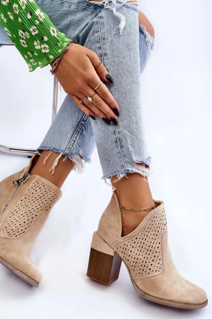 Boto Botki Wiosenne|Botki Na Słupku*Zamszowe Botki Z Wycięciem Jasnobeżowe Layne