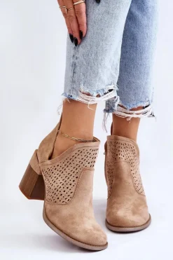 Online Boto Zamszowe Botki Z Wycięciem Beżowe Layne