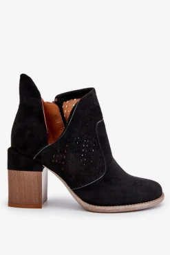 Damskie Boto Zamszowe Botki Z Wycięciem Czarne Layne