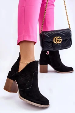 Damskie Boto Zamszowe Botki Z Wycięciem Czarne Layne