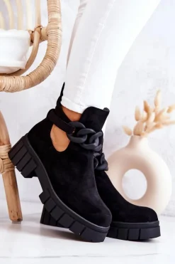 Boto Botki Wiosenne|Czarne Botki*Zamszowe Botki Z Wycięciem Czarne Kirsten