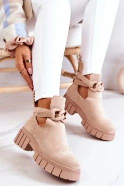 Outlet Boto Zamszowe Botki Z Wycięciem Beżowe Kirsten