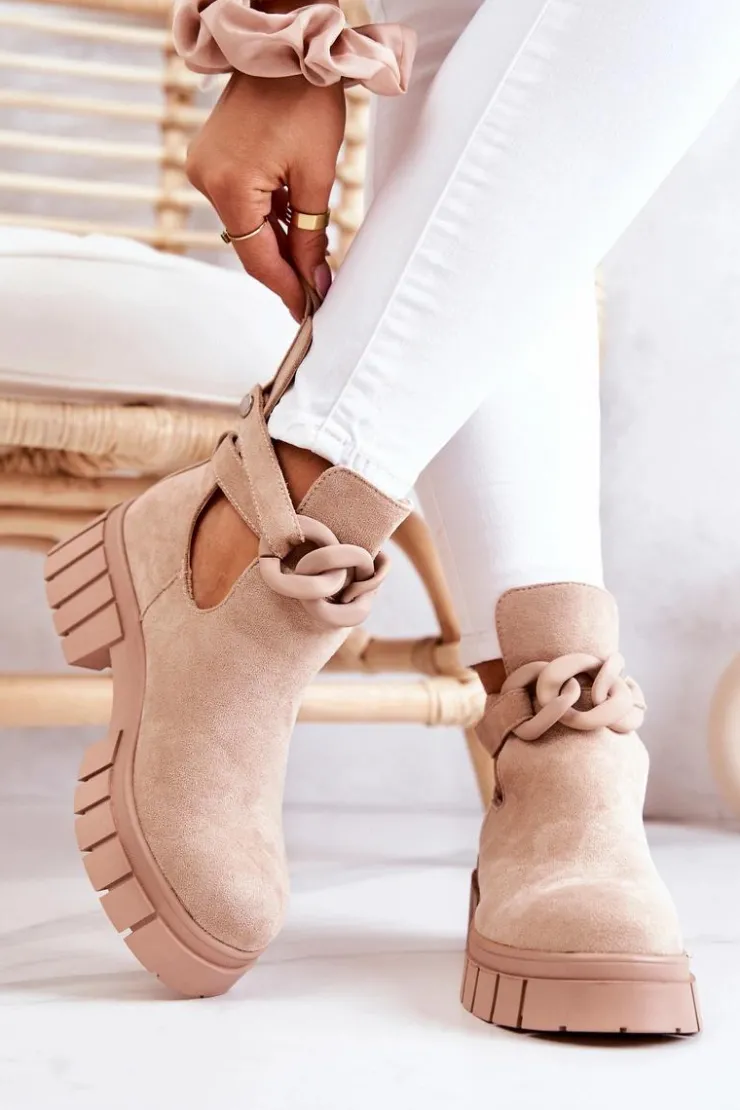 Outlet Boto Zamszowe Botki Z Wycięciem Beżowe Kirsten