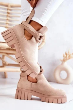 Outlet Boto Zamszowe Botki Z Wycięciem Beżowe Kirsten