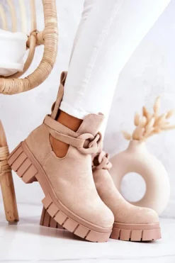 Outlet Boto Zamszowe Botki Z Wycięciem Beżowe Kirsten