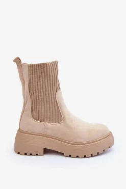 Online Boto Zamszowe Botki Ze Skarpetą Na Platformie I Płaskim Obcasie Beżowe Rewam