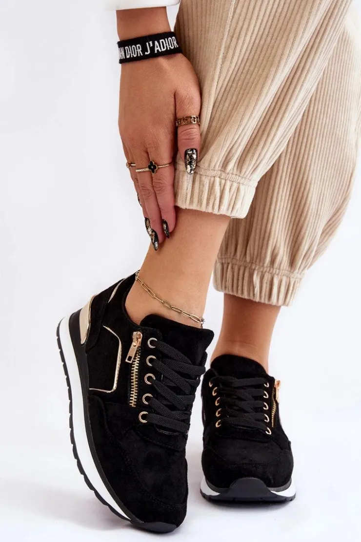 Boto Sneakersy Damskie*Zamszowe Buty Sportowe Na Platformie Czarne Riverside Czarny