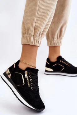 Boto Sneakersy Damskie*Zamszowe Buty Sportowe Na Platformie Czarne Riverside Czarny