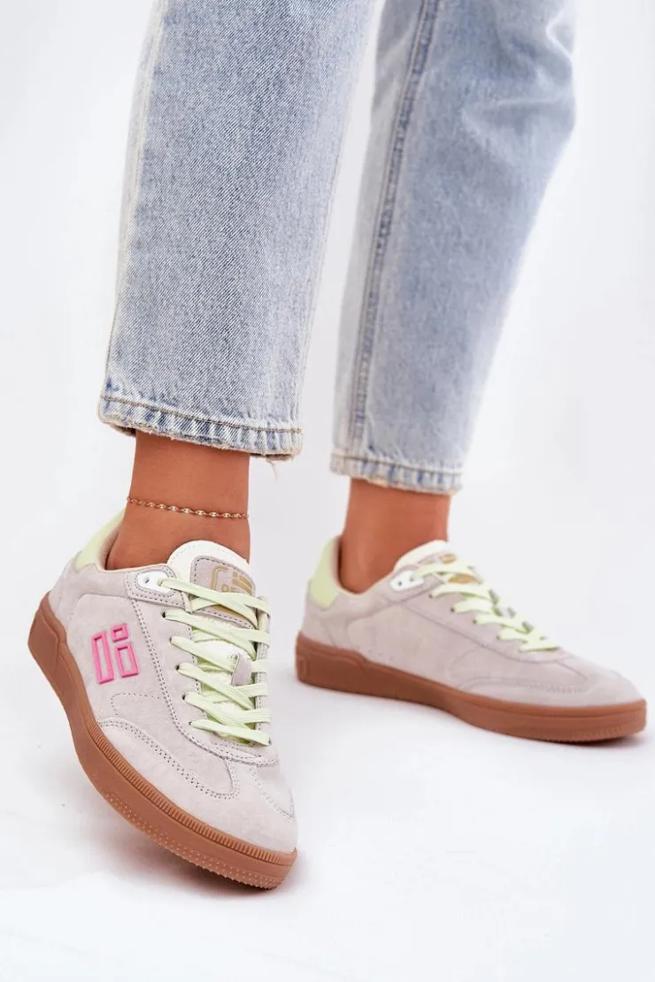 Online D.Franklin Zamszowe Buty Sportowe Sneakersy Damskie DFSH387005 Zgaszona Biel Biały