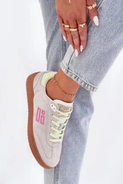 Online D.Franklin Zamszowe Buty Sportowe Sneakersy Damskie DFSH387005 Zgaszona Biel Biały