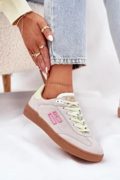 Online D.Franklin Zamszowe Buty Sportowe Sneakersy Damskie DFSH387005 Zgaszona Biel Biały