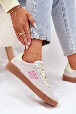 Online D.Franklin Zamszowe Buty Sportowe Sneakersy Damskie DFSH387005 Zgaszona Biel Biały