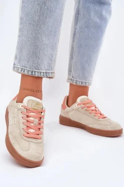 New D.Franklin Zamszowe Buty Sportowe Sneakersy Damskie DFSH387005 Beżowe