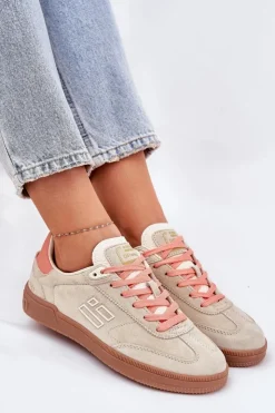 New D.Franklin Zamszowe Buty Sportowe Sneakersy Damskie DFSH387005 Beżowe