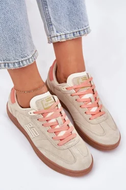 New D.Franklin Zamszowe Buty Sportowe Sneakersy Damskie DFSH387005 Beżowe