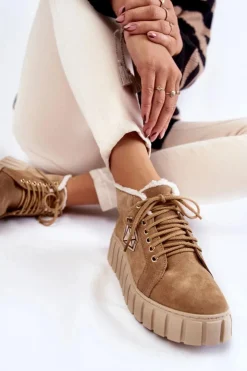 Boto Botki Sznurowane|Botki Płaskie*Zamszowe Buty Sportowe Wiązane Lewski Shoes 3252/N Beżowe