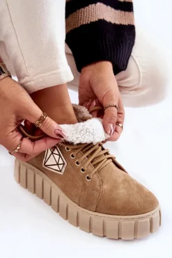 Boto Botki Sznurowane|Botki Płaskie*Zamszowe Buty Sportowe Wiązane Lewski Shoes 3252/N Beżowe