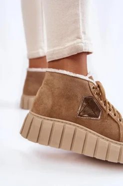 Boto Botki Sznurowane|Botki Płaskie*Zamszowe Buty Sportowe Wiązane Lewski Shoes 3252/N Beżowe