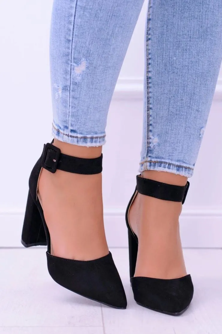 Boto Czółenka Zamszowe|Czółenka Na Słupku*Zamszowe Czarne Czółenka na Słupku Harinta