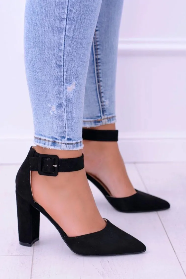 Boto Czółenka Zamszowe|Czółenka Na Słupku*Zamszowe Czarne Czółenka na Słupku Harinta