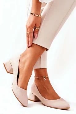 Boto Czółenka Na Słupku*Zamszowe Czółenka Lewski 3118 Beżowe Beżowy