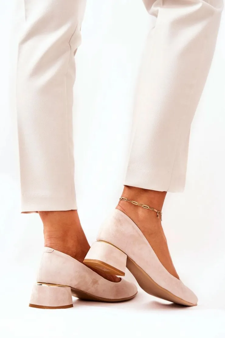 Boto Czółenka Na Słupku*Zamszowe Czółenka Lewski 3118 Beżowe Beżowy