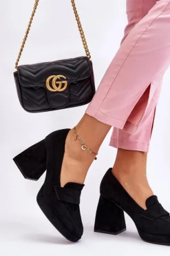 Damskie Buty damskie Vinceza Zamszowe Czółenka Na Masywnym Obcasie I Platformie Czarne Adriel