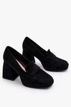 Damskie Buty damskie Vinceza Zamszowe Czółenka Na Masywnym Obcasie I Platformie Czarne Adriel